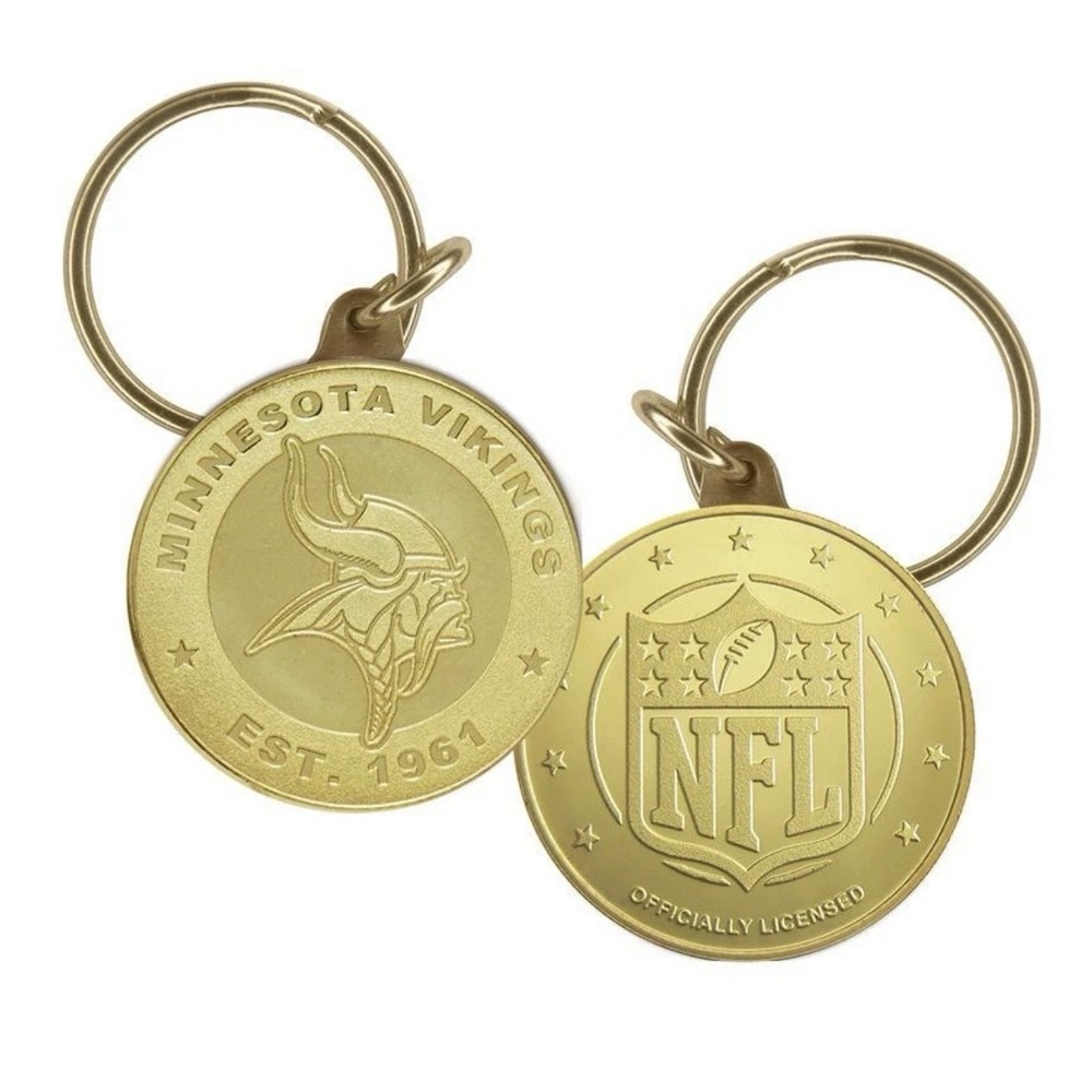 Minnesota Vikings NFL logo Coin Keychain Key Ring Highland Mint USA Gold Tone